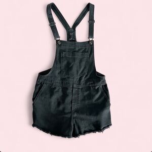 aerie Black Denim Short Overalls, Medium